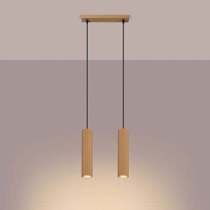 Ljuskrona med textilsladd KARBON 2xGU10/10W/230V guld