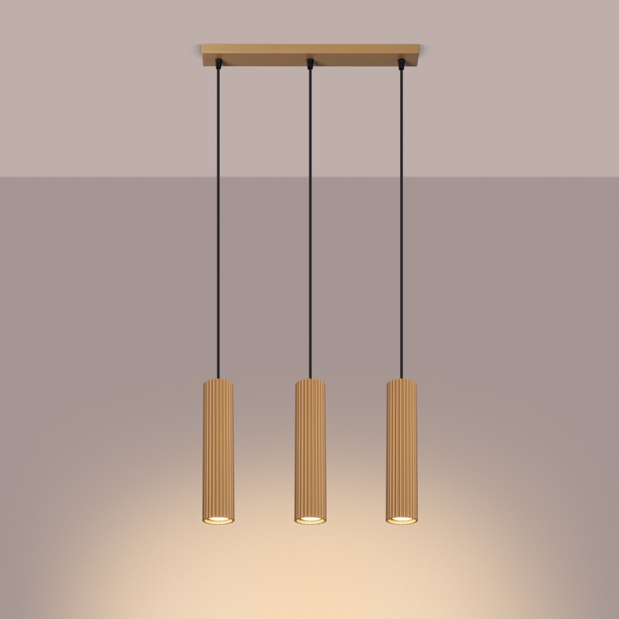 Ljuskrona med textilsladd KARBON 3xGU10/10W/230V guld