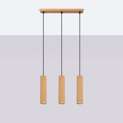 Ljuskrona med textilsladd KARBON 3xGU10/10W/230V guld