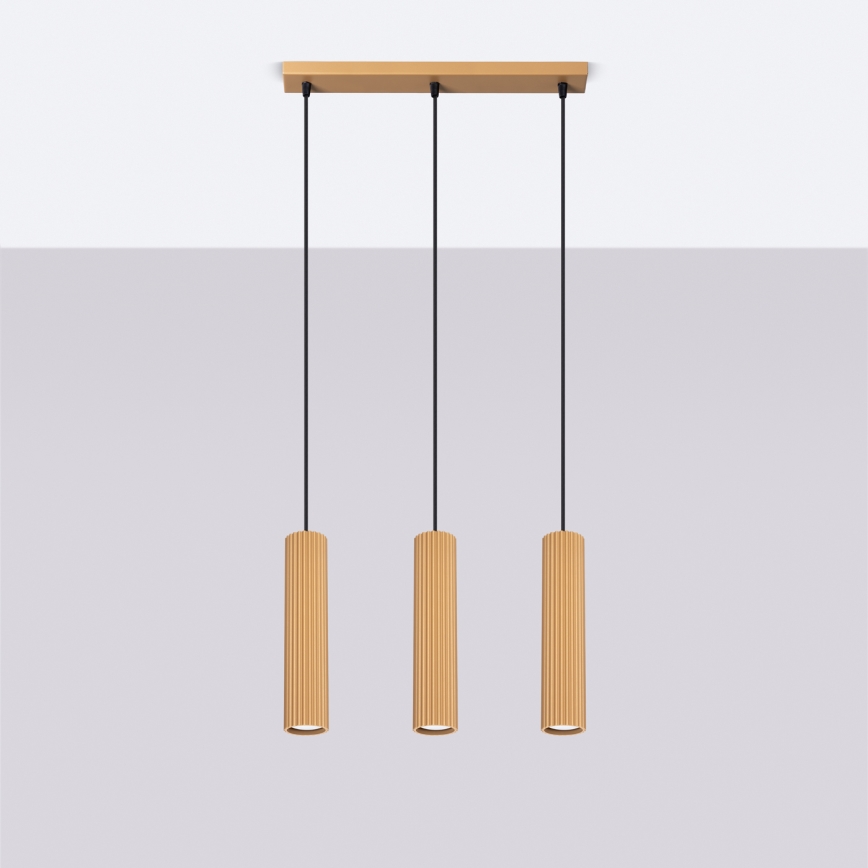 Ljuskrona med textilsladd KARBON 3xGU10/10W/230V guld