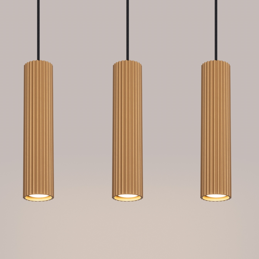 Ljuskrona med textilsladd KARBON 3xGU10/10W/230V guld