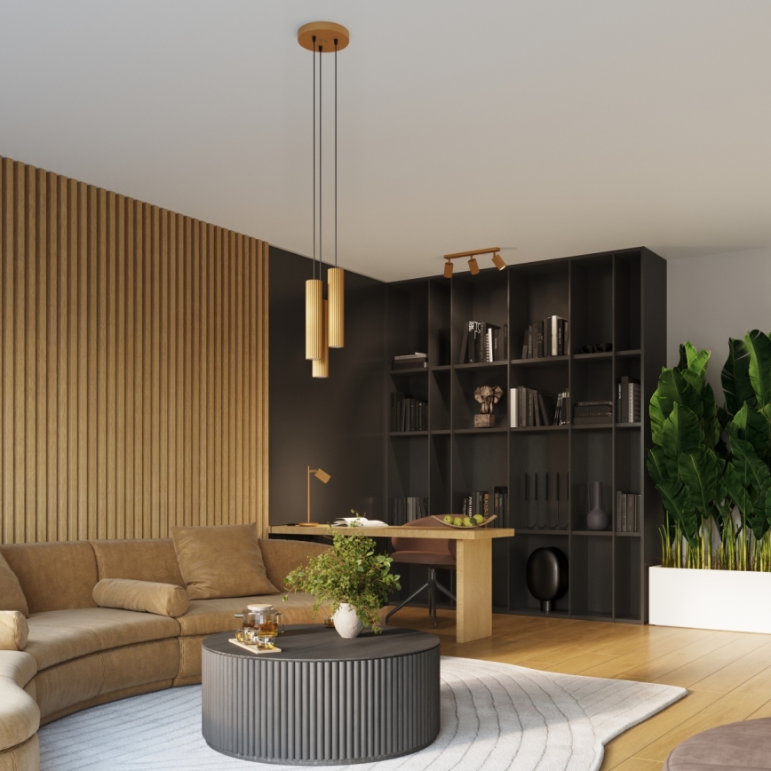 Ljuskrona med textilsladd KARBON 3xGU10/10W/230V guld