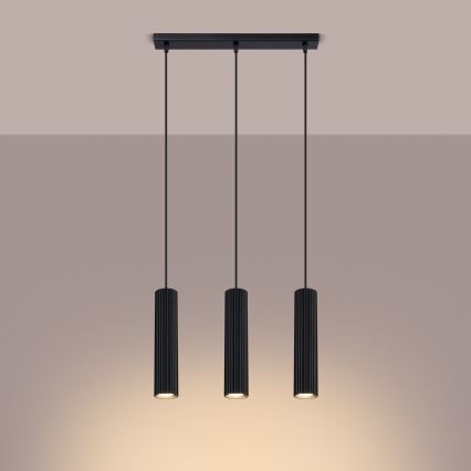 Ljuskrona med textilsladd KARBON 3xGU10/10W/230V svart