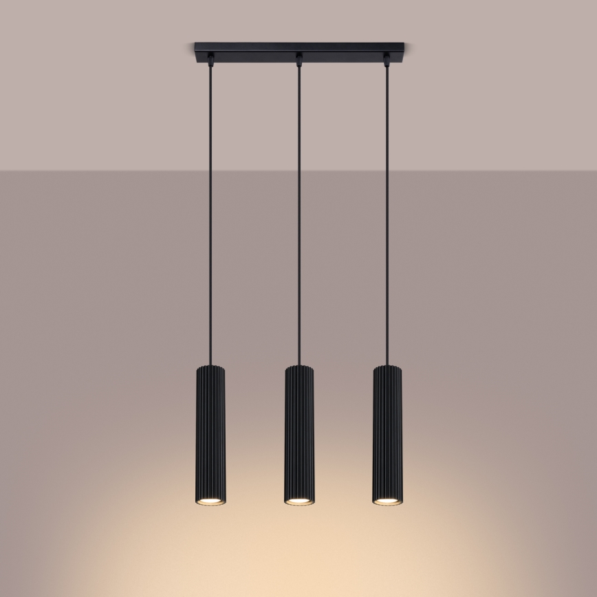 Ljuskrona med textilsladd KARBON 3xGU10/10W/230V svart