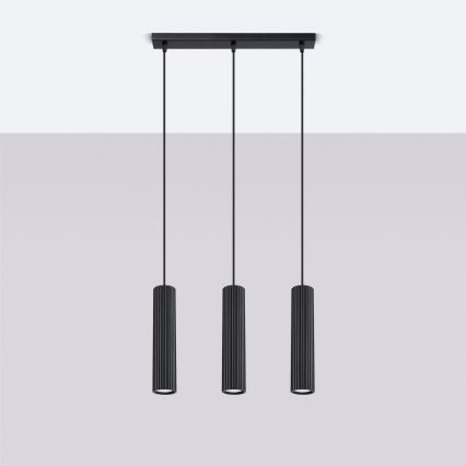 Ljuskrona med textilsladd KARBON 3xGU10/10W/230V svart