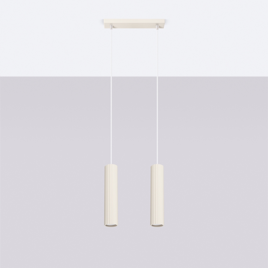 Ljuskrona med textilsladd KARBON 2xGU10/10W/230V grädde