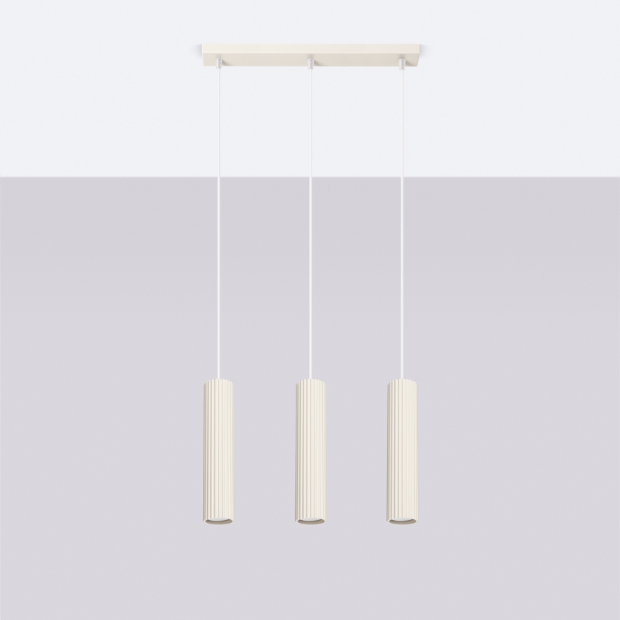 Ljuskrona med textilsladd KARBON 3xGU10/10W/230V grädde