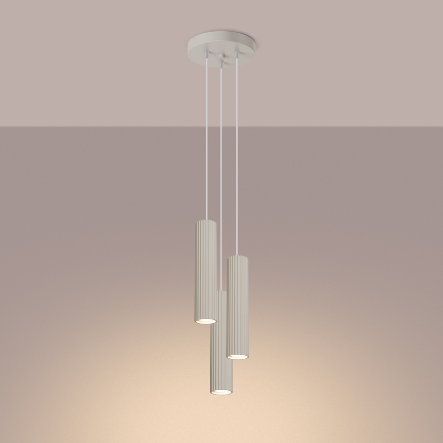 Ljuskrona med textilsladd KARBON 3xGU10/10W/230V grädde