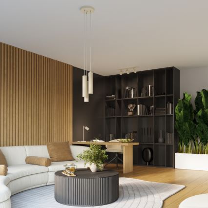 Ljuskrona med textilsladd KARBON 3xGU10/10W/230V grädde