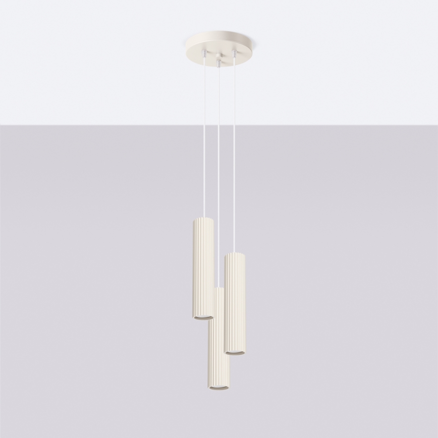 Ljuskrona med textilsladd KARBON 3xGU10/10W/230V grädde