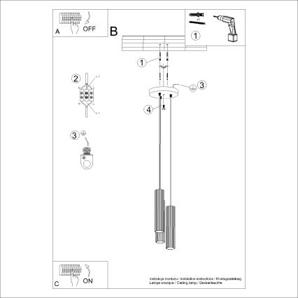 Ljuskrona med textilsladd KARBON 3xGU10/10W/230V grädde