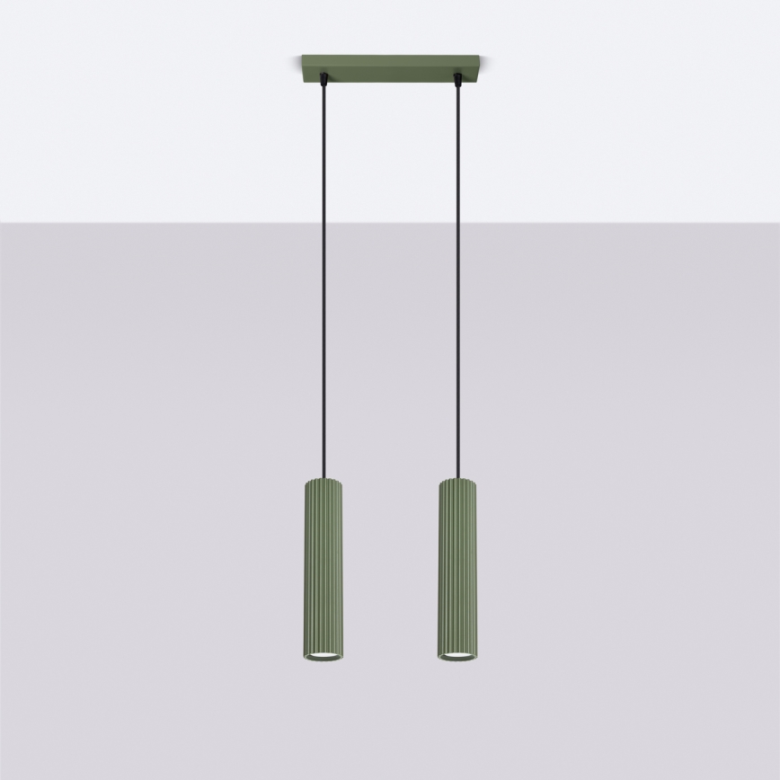Ljuskrona med textilsladd KARBON 2xGU10/10W/230V grön