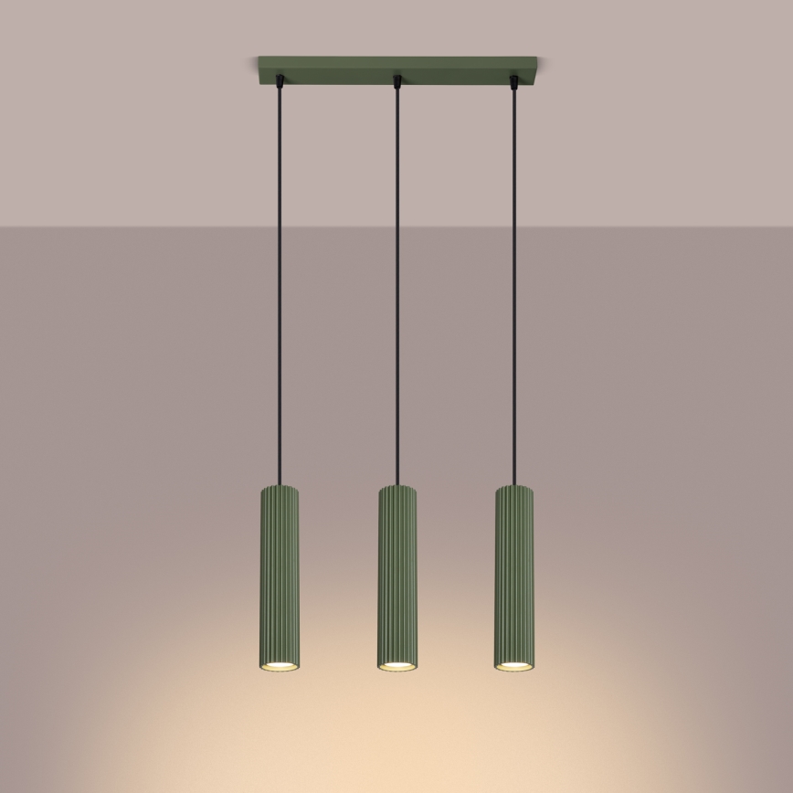 Ljuskrona med textilsladd KARBON 3xGU10/10W/230V grön