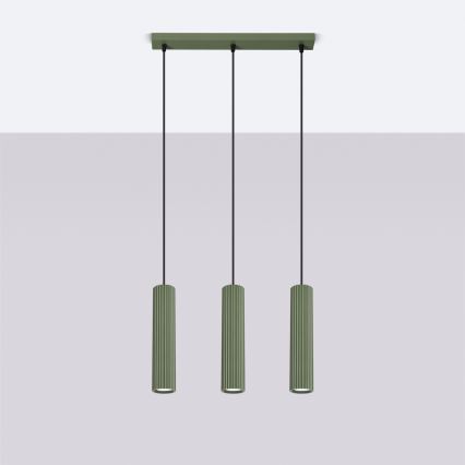 Ljuskrona med textilsladd KARBON 3xGU10/10W/230V grön