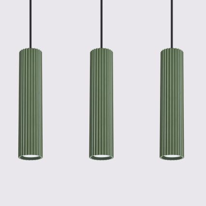 Ljuskrona med textilsladd KARBON 3xGU10/10W/230V grön
