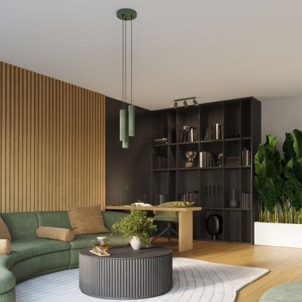 Ljuskrona med textilsladd KARBON 3xGU10/10W/230V grön