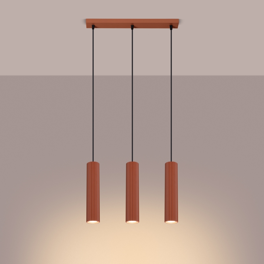 Ljuskrona med textilsladd KARBON 3xGU10/10W/230V röd