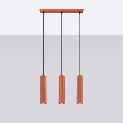 Ljuskrona med textilsladd KARBON 3xGU10/10W/230V röd