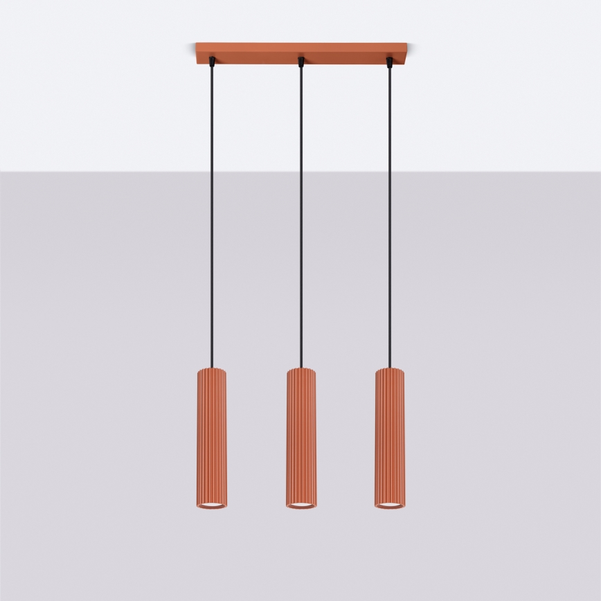 Ljuskrona med textilsladd KARBON 3xGU10/10W/230V röd