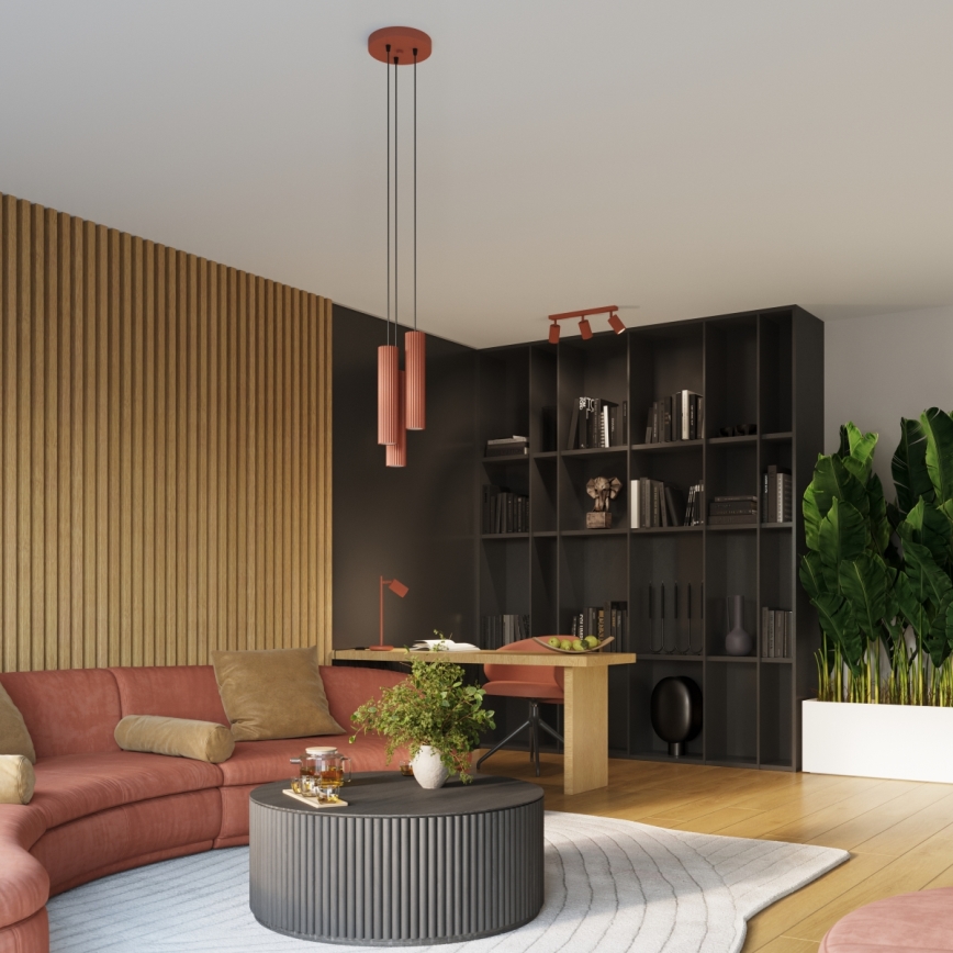 Ljuskrona med textilsladd KARBON 3xGU10/10W/230V röd