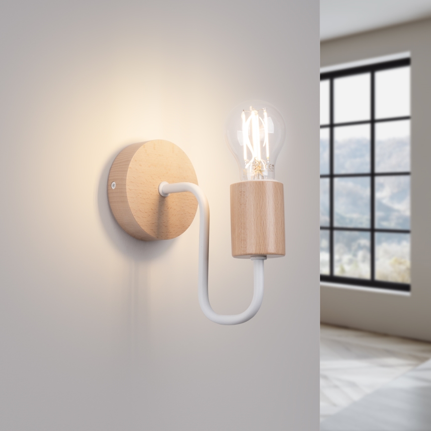Vägglampa TIMBO 1xE27/15W/230V vit/beige/bok
