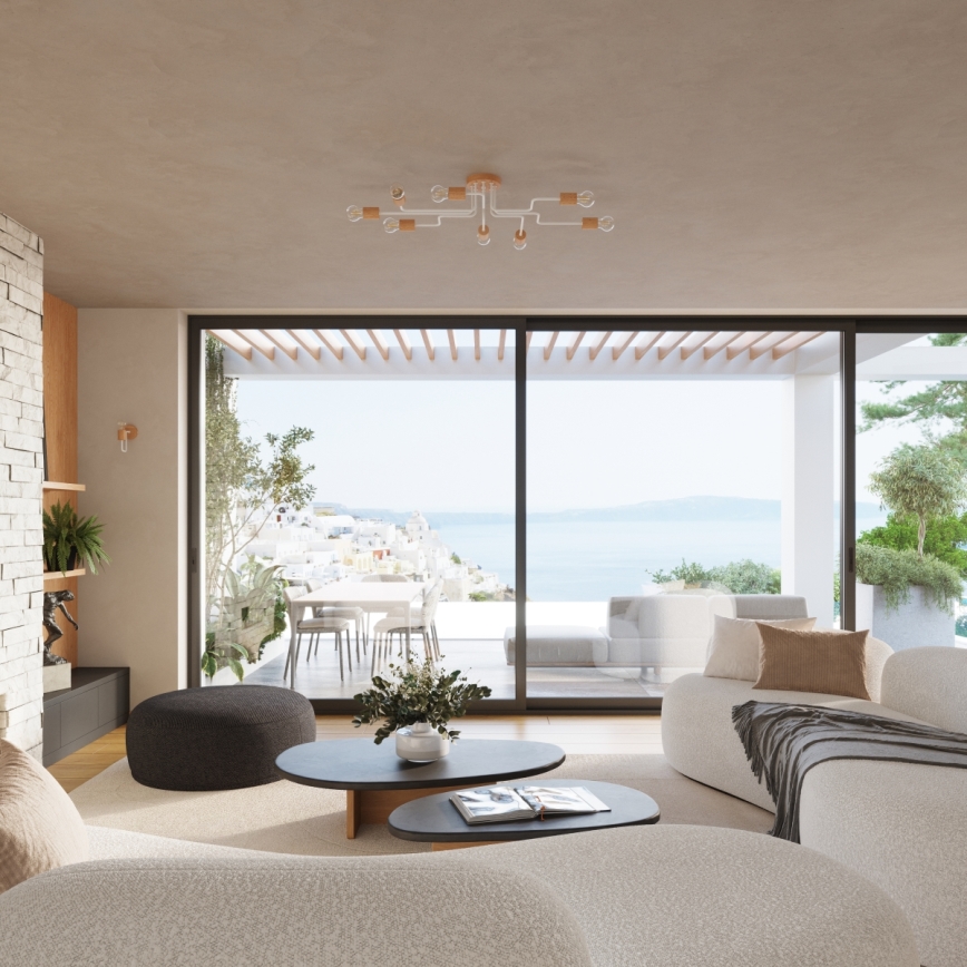 Ytmonterad ljuskrona TIMBO 8xE27/15W/230V vit/beige/bok