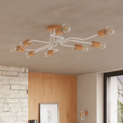 Ytmonterad ljuskrona TIMBO 8xE27/15W/230V vit/beige/bok