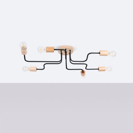 Ytmonterad ljuskrona TIMBO 6xE27/15W/230V svart/beige/bok