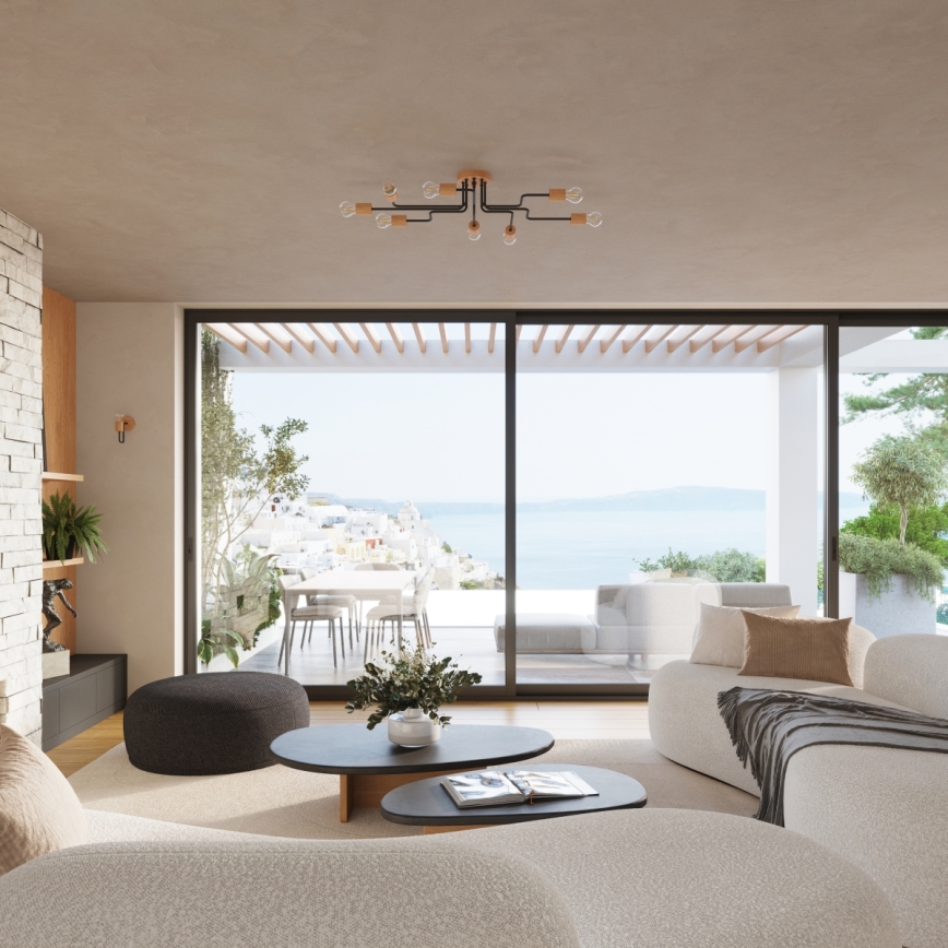 Ytmonterad ljuskrona TIMBO 8xE27/15W/230V svart/beige/bok