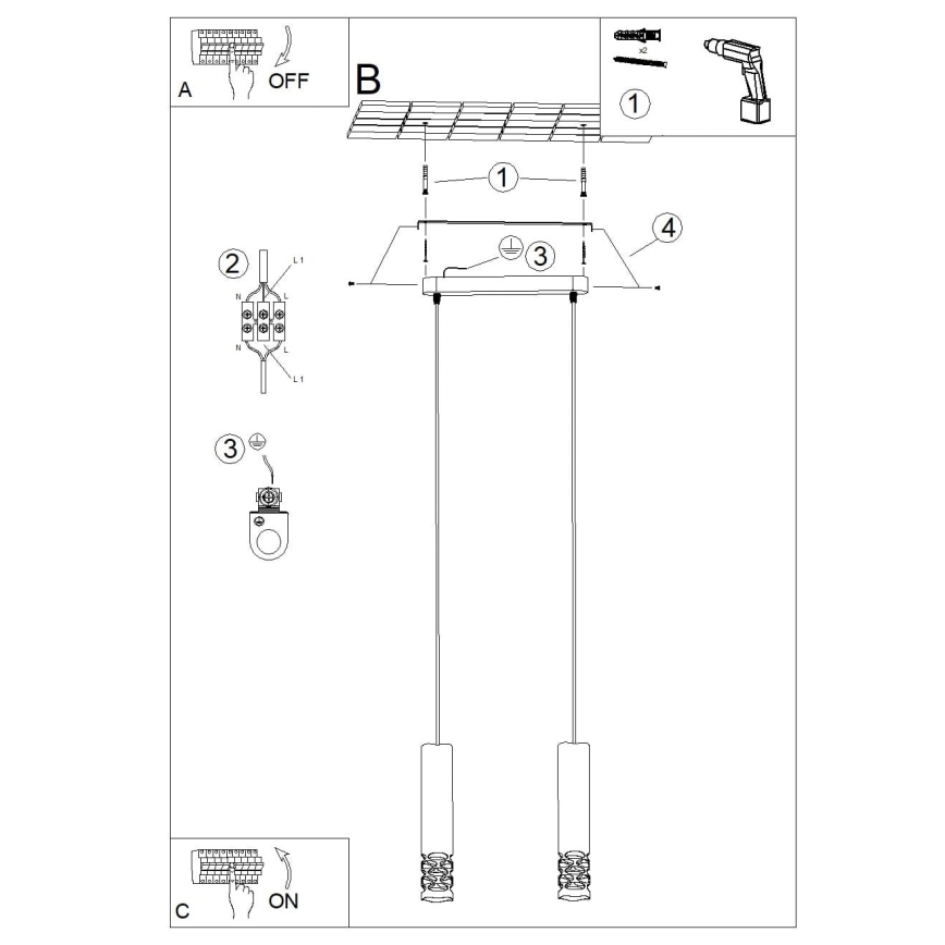 Ljuskrona med textilsladd LIRO 2xGU10/10W/230V vit