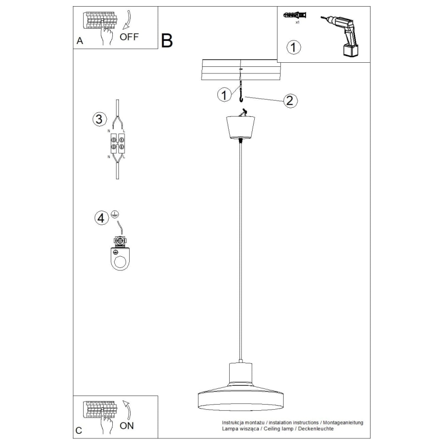 Ljuskrona med textilsladd BILO 1xE27/15W/230V diameter 35 cm vit