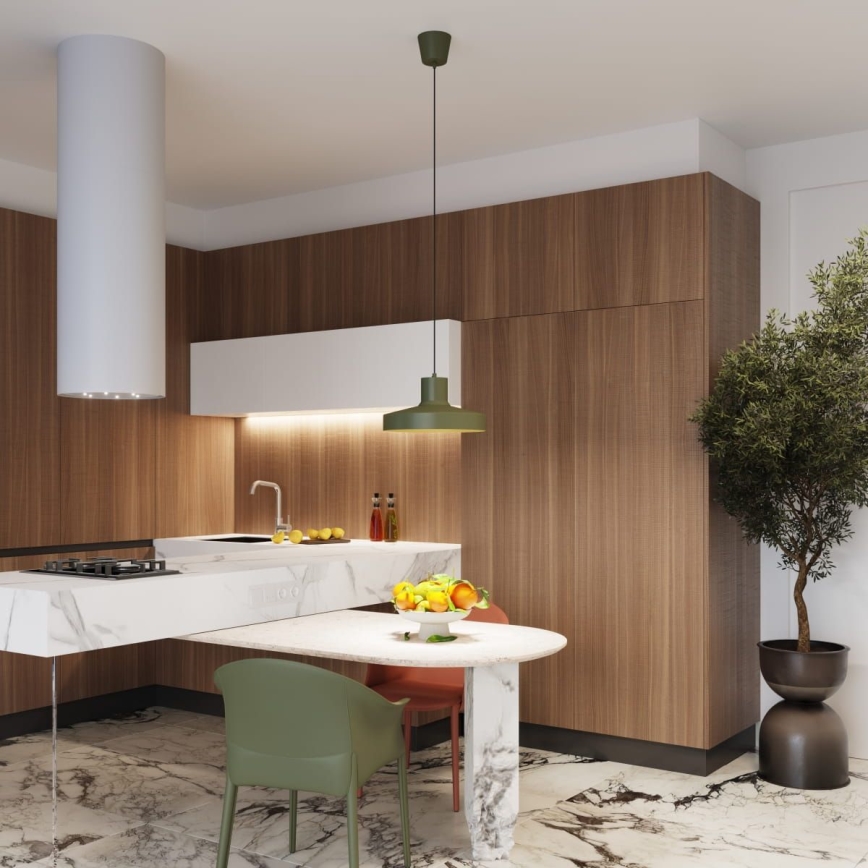 Ljuskrona med textilsladd BILO 1xE27/15W/230V diameter 35 cm grön