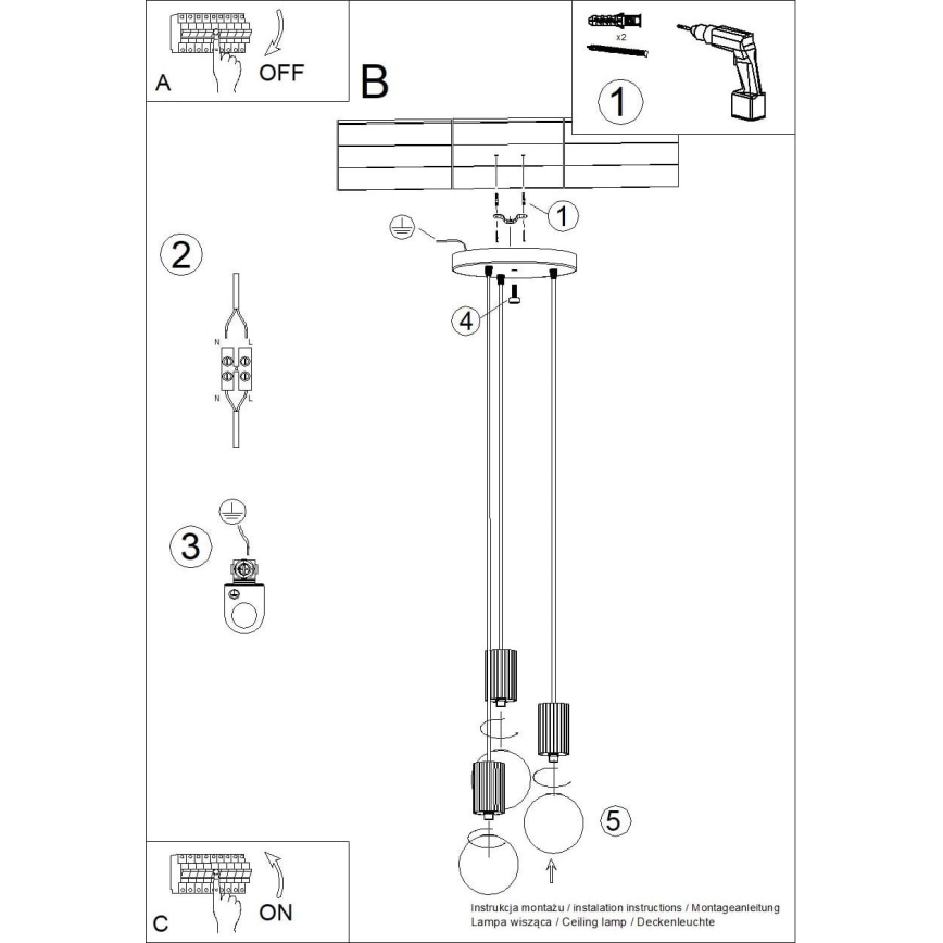 Ljuskrona med textilsladd HALO 3xG9/8W/230V diameter 25 cm vit