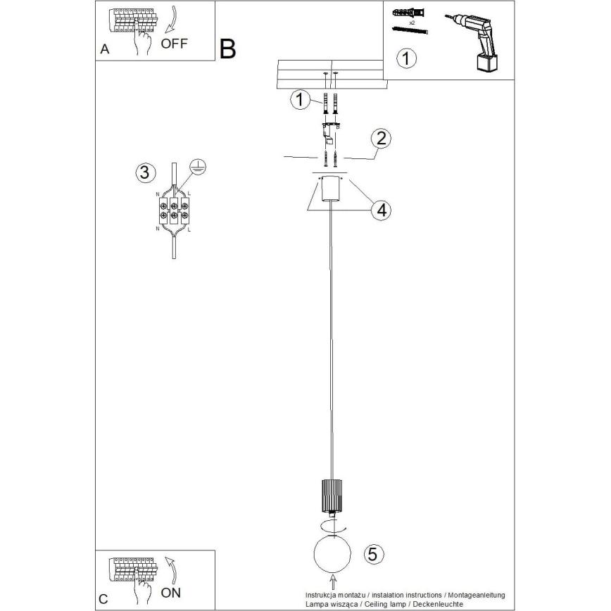 Ljuskrona med textilsladd HALO 1xG9/8W/230V diameter 12 cm svart