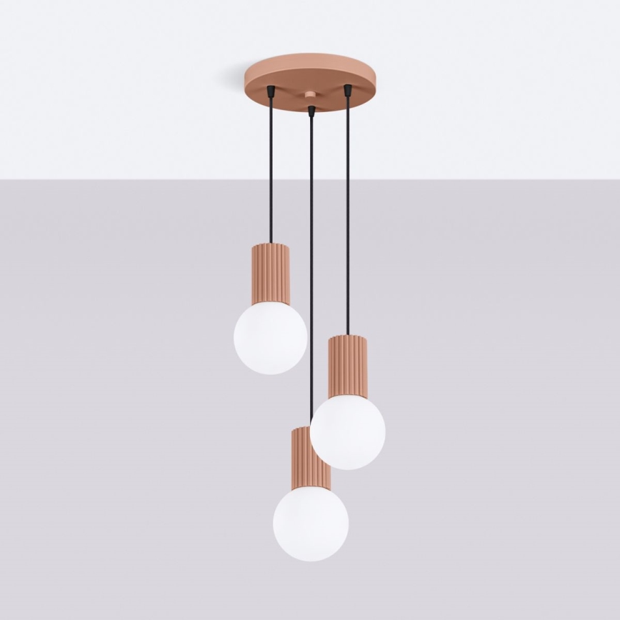 Ljuskrona med textilsladd HALO 3xG9/8W/230V diameter 25 cm brun