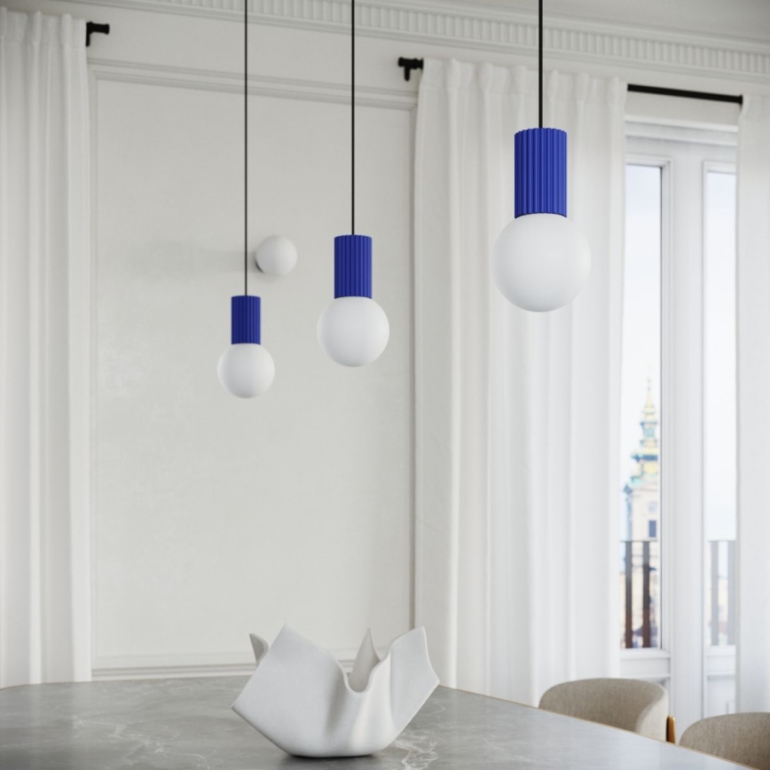 Ljuskrona med textilsladd HALO 1xG9/8W/230V diameter 12 cm blå