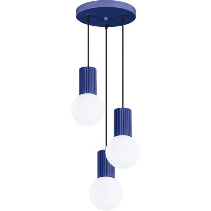 Ljuskrona med textilsladd HALO 3xG9/8W/230V diameter 25 cm blå