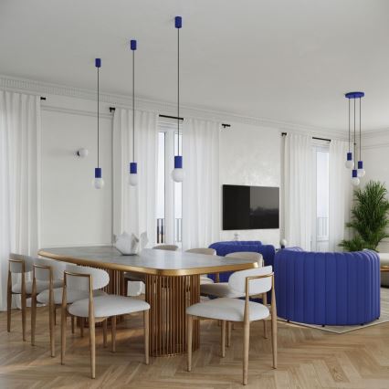 Ljuskrona med textilsladd HALO 3xG9/8W/230V diameter 25 cm blå