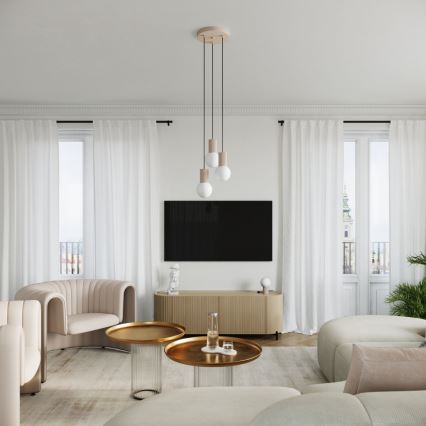 Ljuskrona med textilsladd HALO 3xG9/8W/230V diameter 25 cm beige