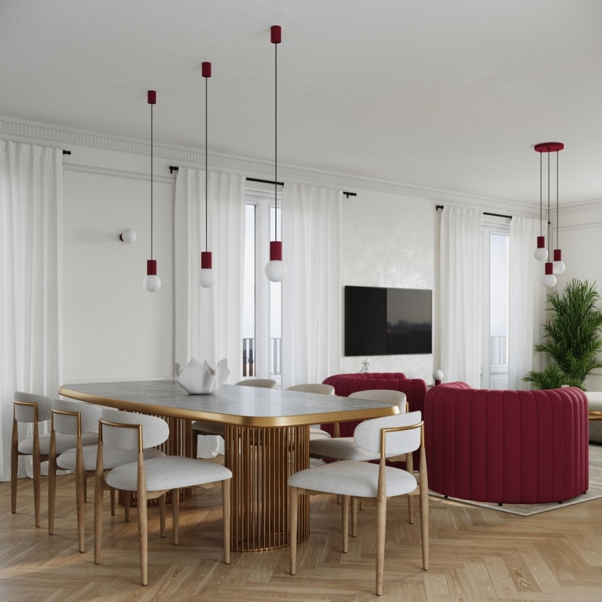 Ljuskrona med textilsladd HALO 1xG9/8W/230V diameter 12 cm röd