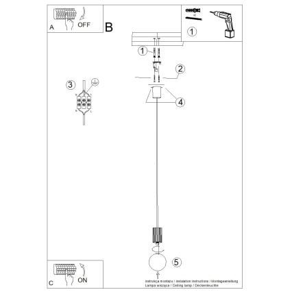 Ljuskrona med textilsladd HALO 1xG9/8W/230V diameter 12 cm röd