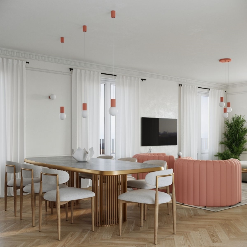 Ljuskrona med textilsladd HALO 1xG9/8W/230V diameter 12 cm rosa