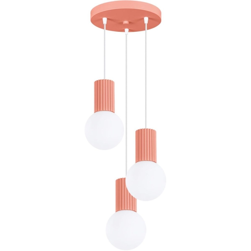 Ljuskrona med textilsladd HALO 3xG9/8W/230V diameter 25 cm rosa