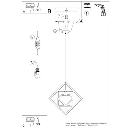 Ljuskrona med textilsladd CARO 1xE27/15W/230V bok