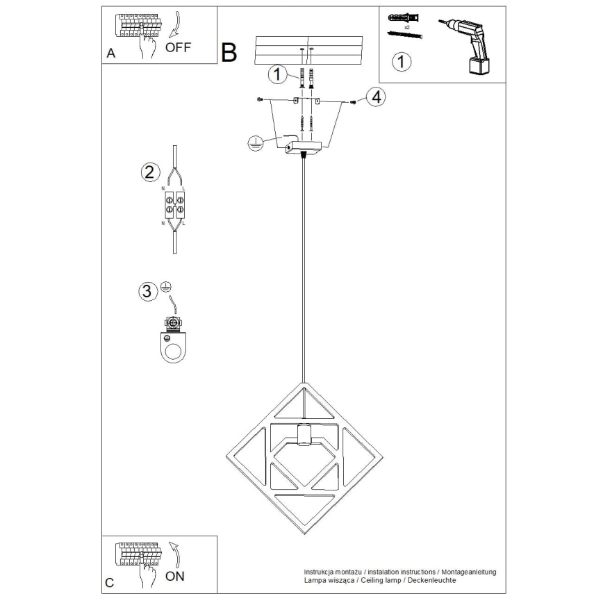 Ljuskrona med textilsladd CARO 1xE27/15W/230V bok