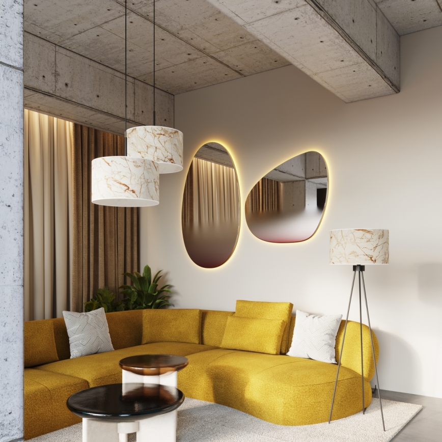 Pendel med sladd NEVIA 1xE27/15W/230V Ø 40 cm beige/marmormönster