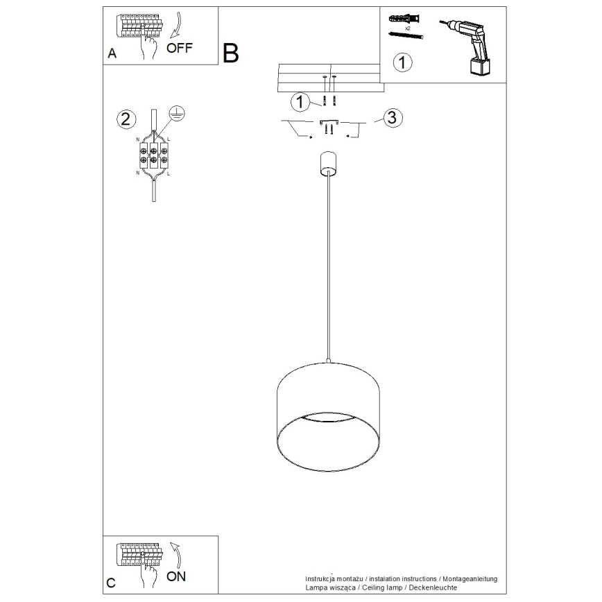Taklampa med sladd NEVIA 1xE27/15W/230V Ø 40 cm blå