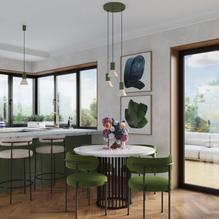 Takpendel ESTRIA med vajer, 3 x E14 (max 10 W), 230 V, Ø 30 cm, grön