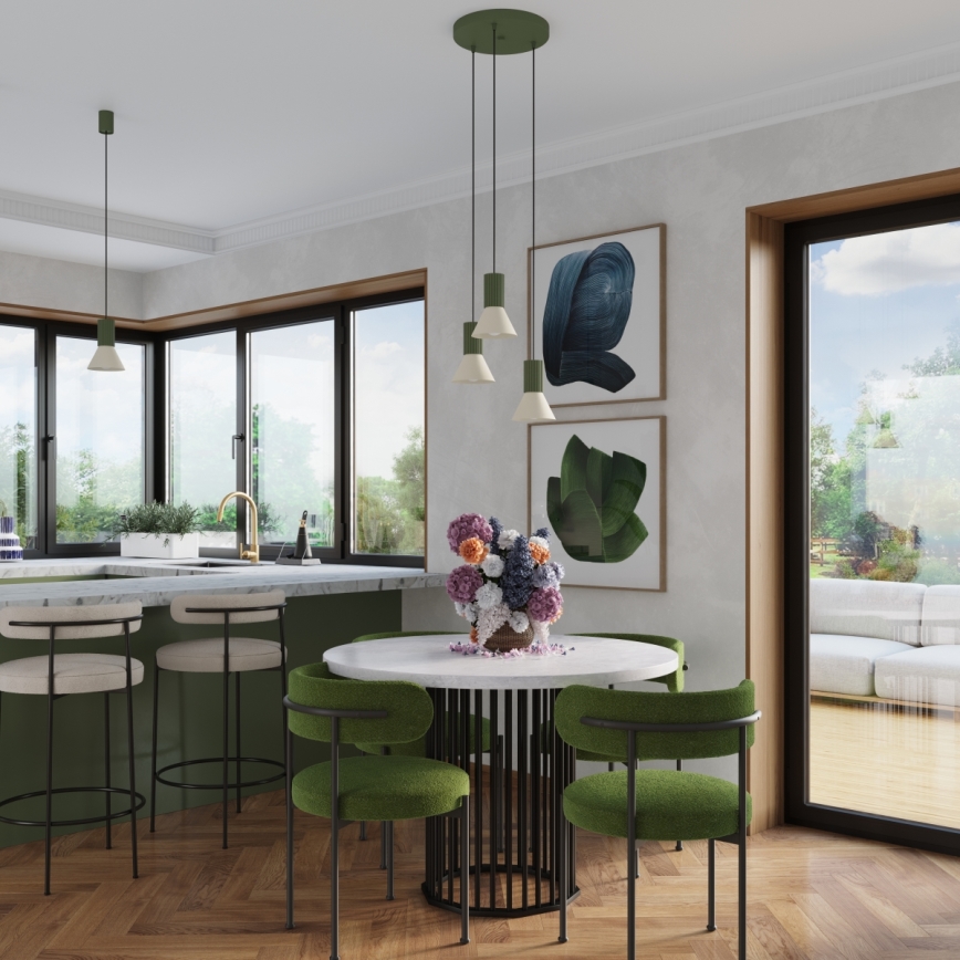 Takpendel ESTRIA med vajer, 3 x E14 (max 10 W), 230 V, Ø 30 cm, grön