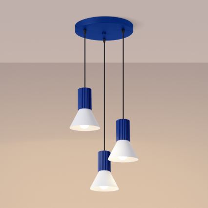 Takpendel ESTRIA 3xE14/10W/230V Ø 30 cm blå